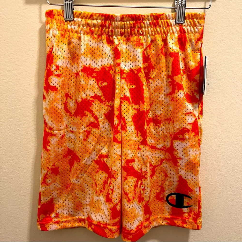 Brand new Champion athleticwear shorts for boys, crayon orange crush dye, Medium
